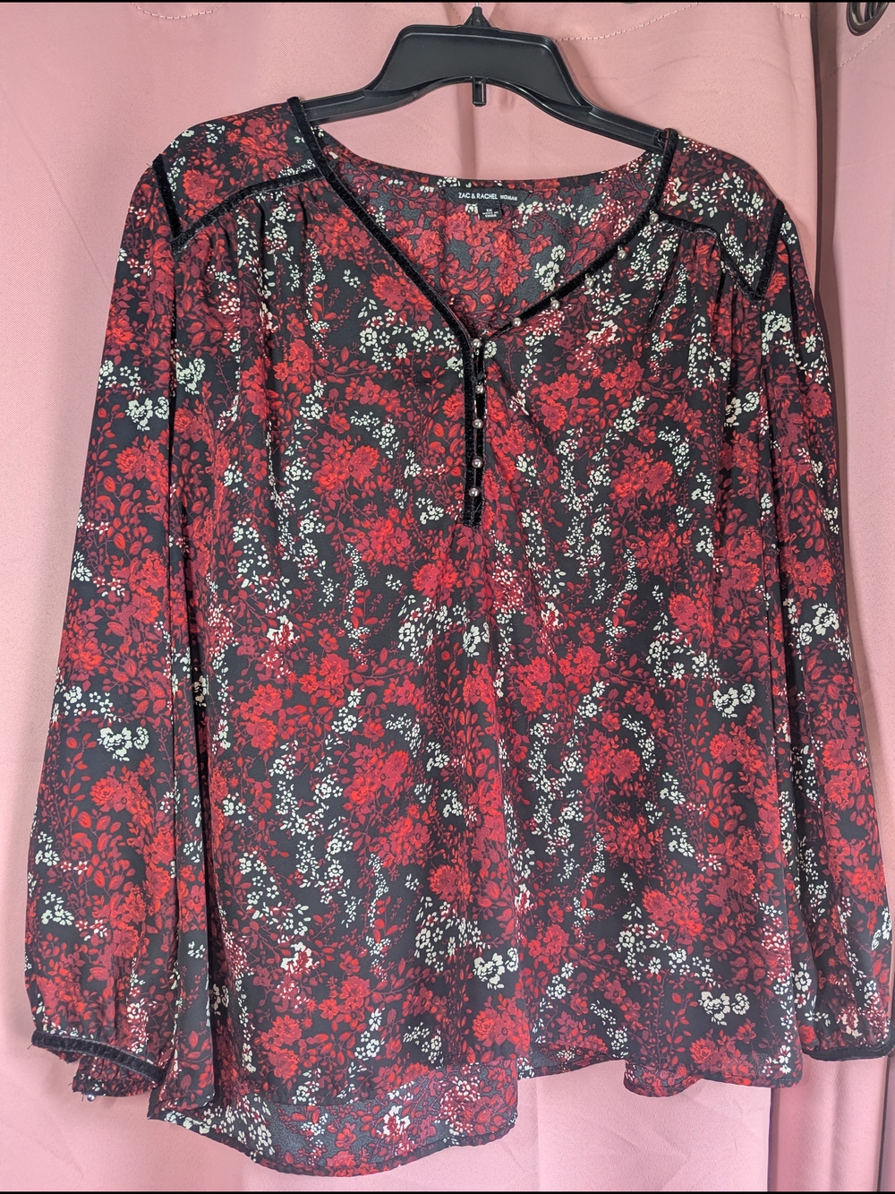 ZAC & RACHEL Semi-Sheer Floral Blouse with Button Detail 1x